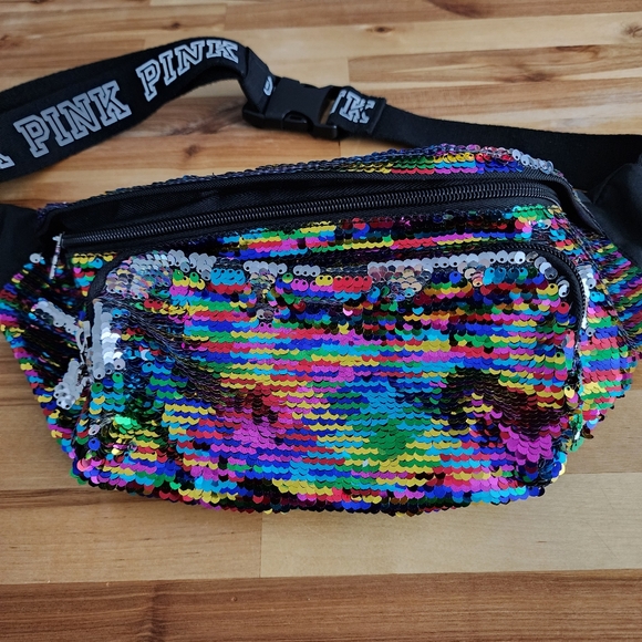 Pink Victorias Secret Fanny Pack Adjustable Sequins Colorful - Picture 3 of 13